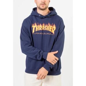 Thrasher Collection Men's Flame Logo Hoodie L Black Yellow Orange Lightweight